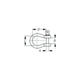 Sea-Dog Line Sea-Dog 147611 Galvanized Shackle-Load Rated, , A:1/2" , B:11/16", C: 1-1/8", D: 1-11/16", Max Load: 1-1/2 Ton - 147611 - official Sea-Dog Line product image 2