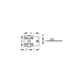 Sea-Dog 2035101 Dampening Short Side Door Hinge, #8 FH, Weight= .09/ .18 A= 2-1/8", B=11/16" C= 1-7/16", D= 1-1/2", E= 1/16" - image 1