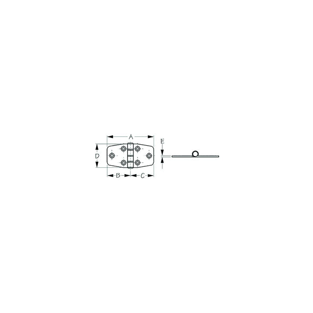 Sea-Dog 2035301 Dampening Door Hinge, #8 FH, Weight= .11/ .22 A= 2-7/8" , B=1-7/16", C=1-7/16" D=1-1/2", E=1/16" - image 1