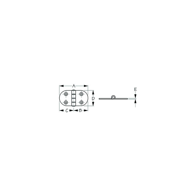 Sea-Dog 2037001 Dampening Round Side Door Hinge - Short, #8 FH, Weight = A=2-13/16" B= 1-7/16" C= 1-7/16" D=1-1/2" E= 1/16" - image 1