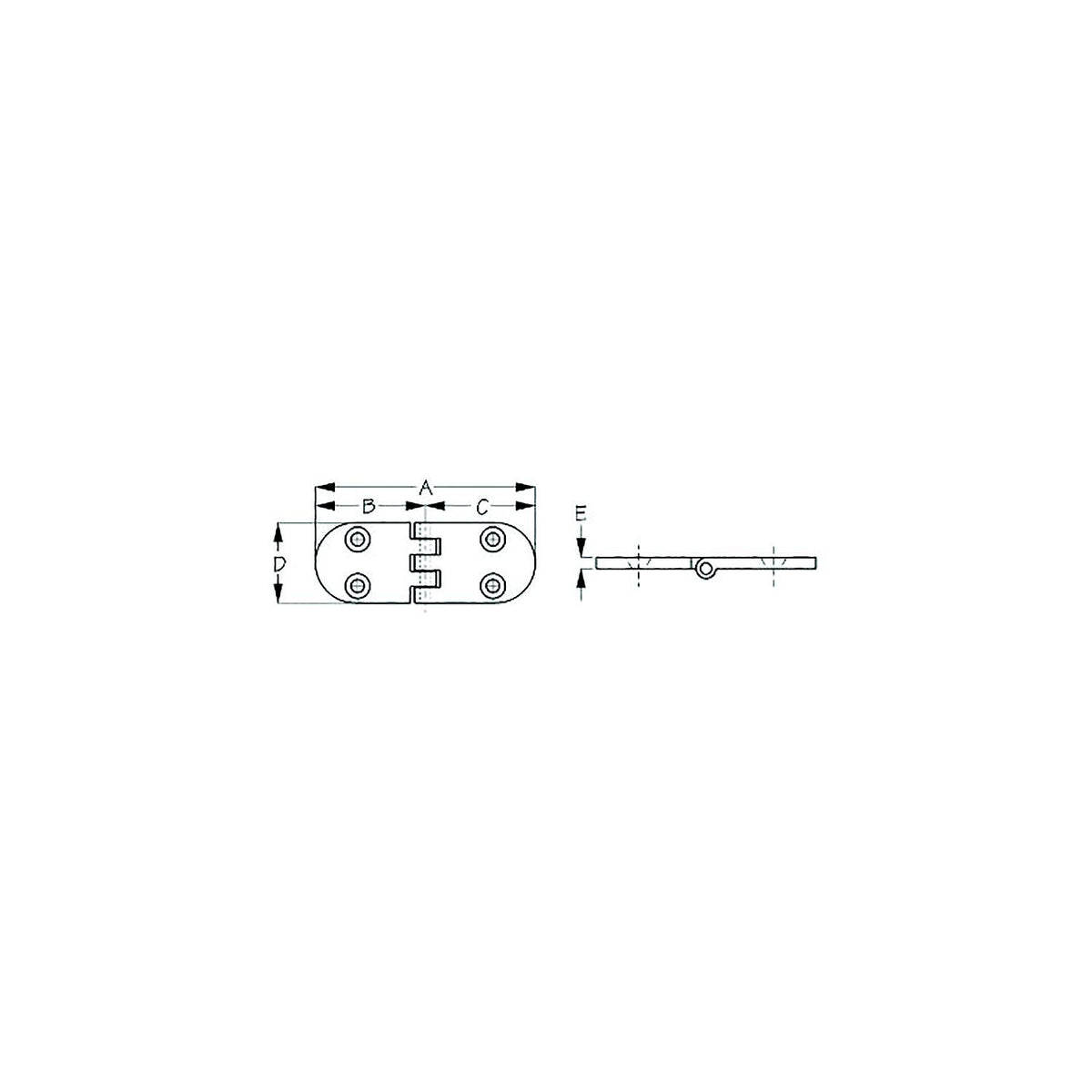 Sea-Dog 2054611 Flush Round Door Hinge, A= 3-1/4", B=1-5/8", C=1-5/8", D=1-3/16", E= 3/16", #10 FH Weight= .16/ .32 - image 2