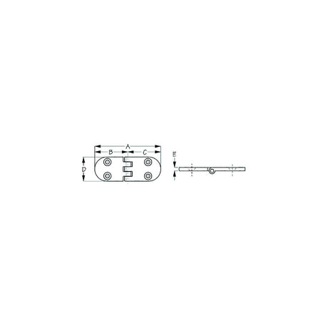 Sea-Dog 2054611 Flush Round Door Hinge, A= 3-1/4", B=1-5/8", C=1-5/8", D=1-3/16", E= 3/16", #10 FH Weight= .16/ .32 - image 2