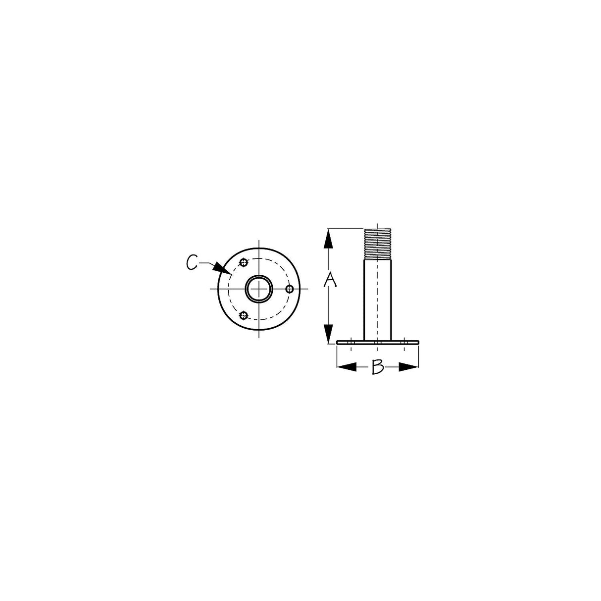 Sea-Dog Line Sea-Dog 3295151 Fixed Antenna Base, A: 4-1/4", B: 3", C: 2-1/4", 1/4" RH - 329515-1 - official Sea-Dog Line product image 3