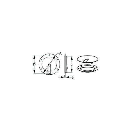 Sea-Dog 3364111 Low Profile Pop-Out Deck Plate, A: 6" , B:5-1/4", C=4-1/8", D: 3/16", Black, #8 FH - image 2