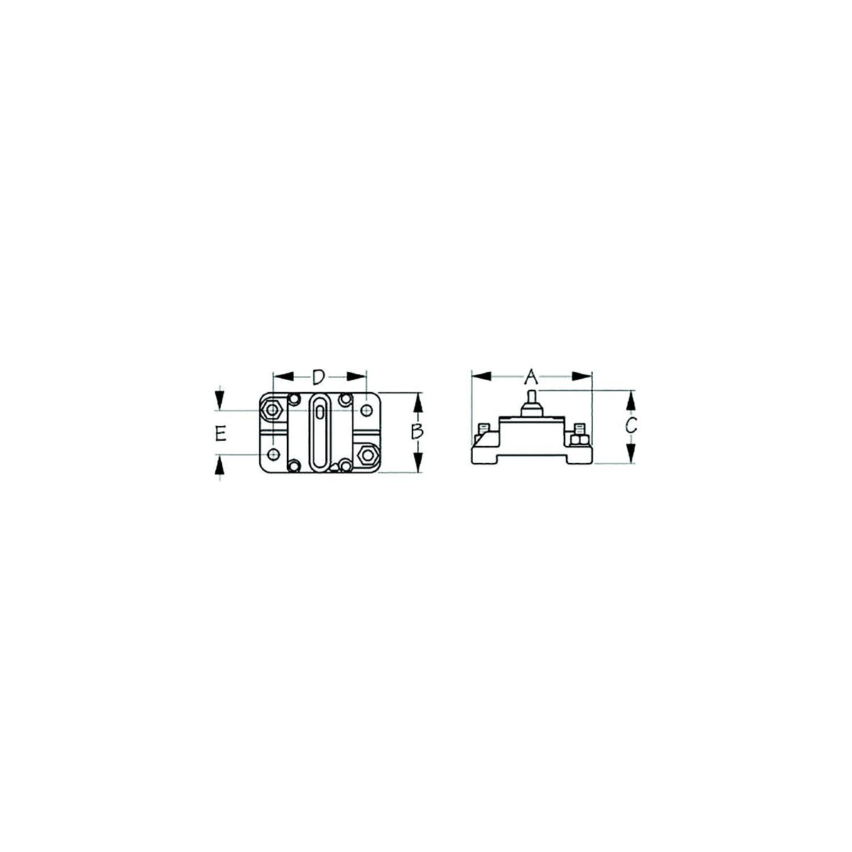 Sea-Dog 4208751 Hi-Amp Surface Mount Resettable Circuit Breaker, 70 amps, A=2-7/8" B=1-7/8" C=1-3/4" D=2-3/16" E=1-1/16", 48 Volts - image 2