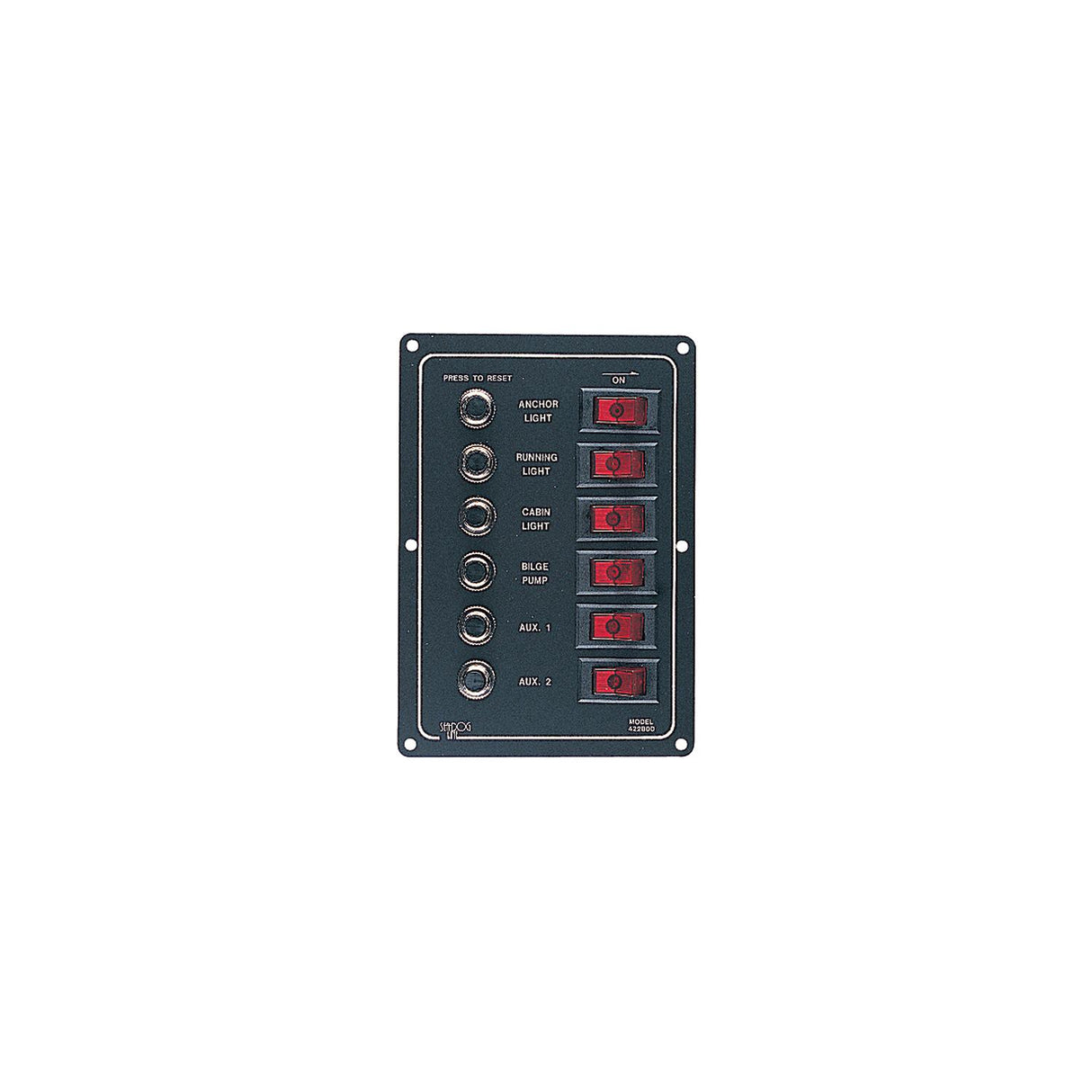 Sea-Dog Line SeaDog 422800 Aluminum 6 Circuit Breaker Panel | 6-1/2" x 4-1/2" | Stamped Anodized Aluminum - 422800-1