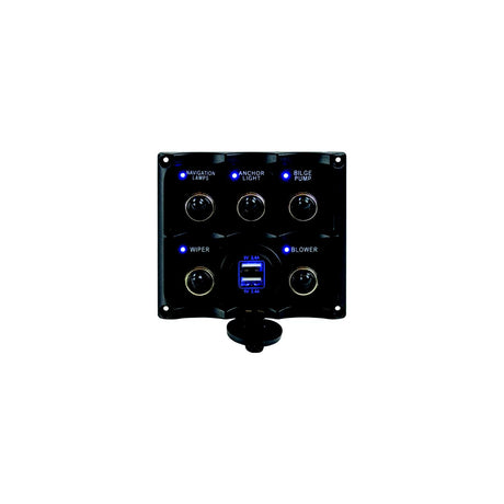 Sea-Dog Line Seadog 424617-1 Water Resistant Toggle Switch Panel w/5 Switches & USB Power Stocket - 4246171