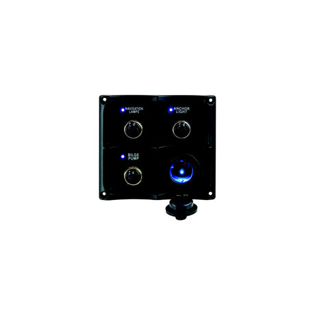 Sea-Dog Line Seadog 424623-1 Water Resistant Toggle Switch Panel w/3 Switches & Power Stocket - 4246231