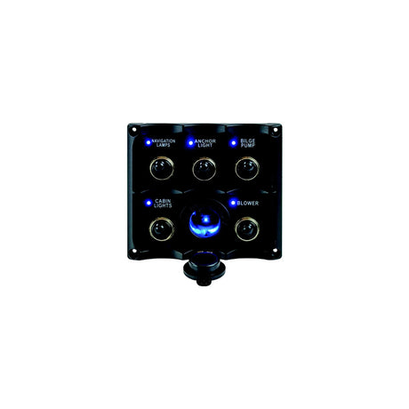 Sea-Dog Line Seadog 424627-1 Water Resistant Toggle Switch Panel w/5 Switches & Power Stocket - 4246271
