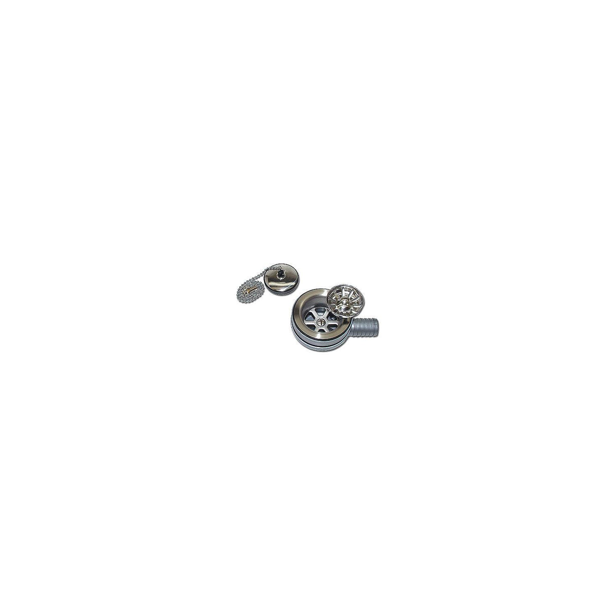 Scandvik 10308 Sink Drain With Basket and Stopper Fits 2-1/16" Drain Hole With a 1" Hose Barb Outlet - 10308P