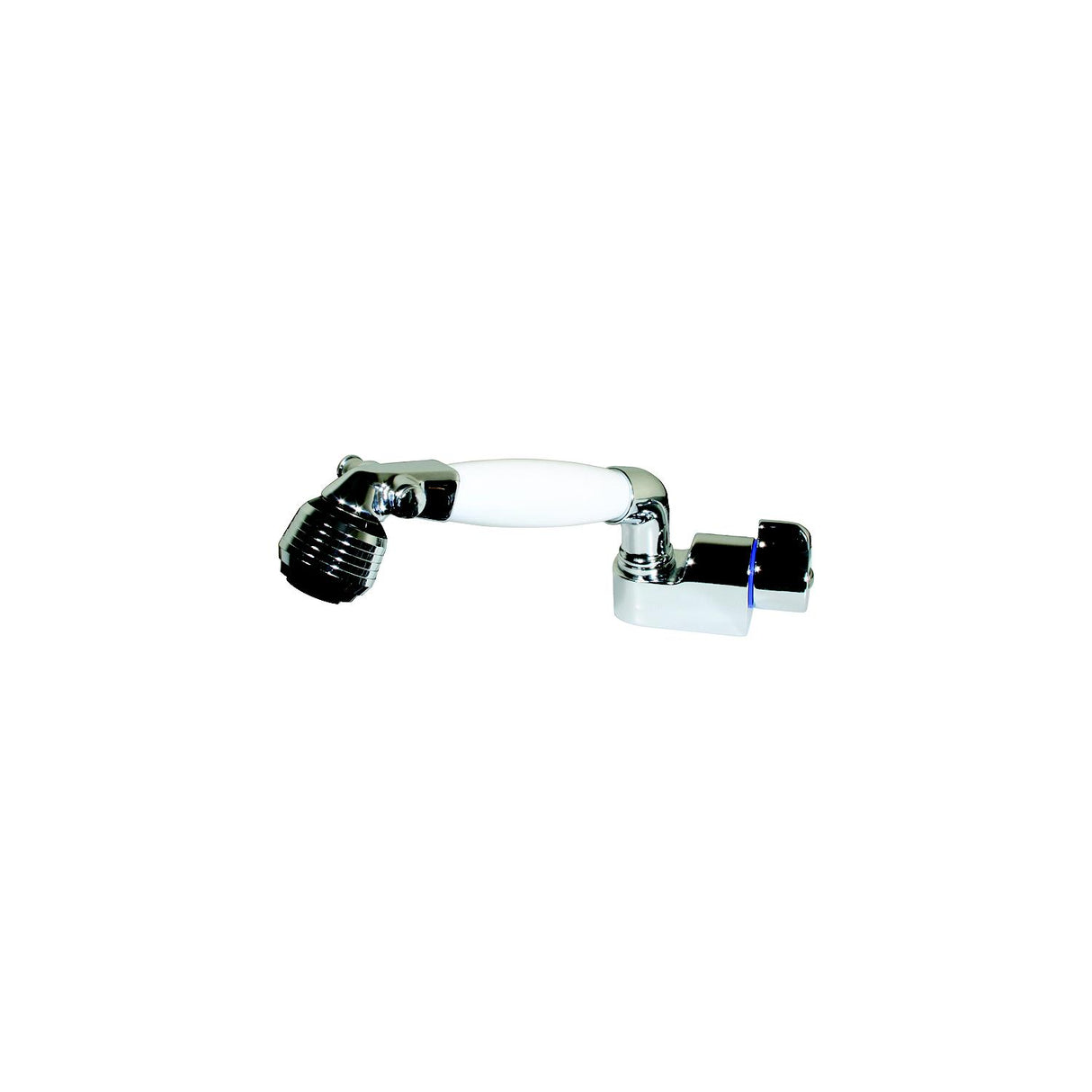 Scandvik 14412 Cold Water Faucet and Shower Combination With Adjustable Aerator and Built-in Water Conservation Valve, White Handle With 5' White Nylon Hose - 14412