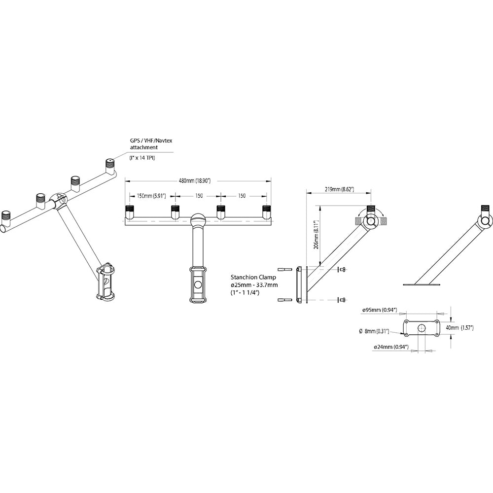 Scanstrut TB-01 Soporte de barra en T para antena GPS/VHF [TB-01]