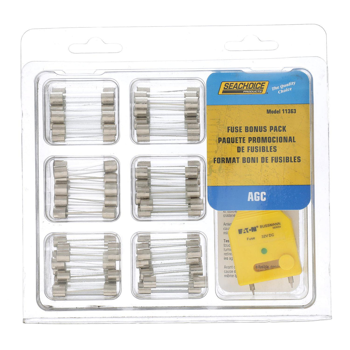 Seachoice AGC Fuse Bonus Pack, Contains 60 Assorted AGC Fuses and Tester, for Auto, Marine or Electronics Applications Up to 12V - SC11363 - official Seachoice product image 6