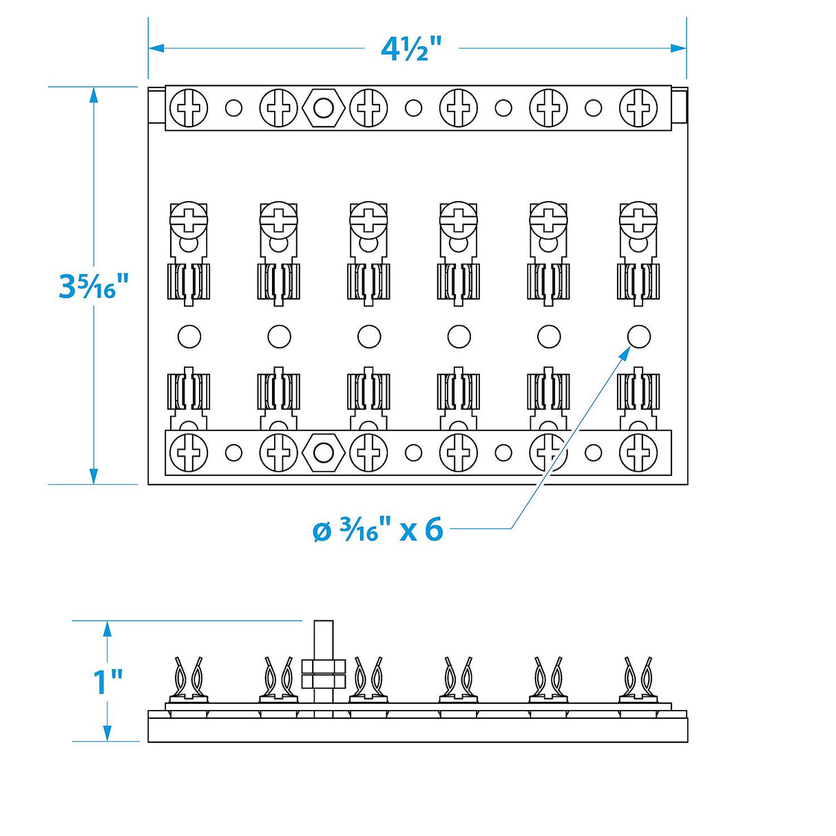 Seachoice 6-Gang Fuse and Terminal Block, Brass Clips and Contacts, SFE 20 Amp of 3AG Fuse - 13441