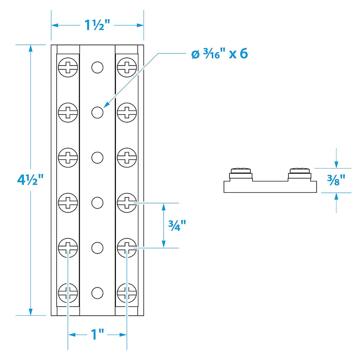 Seachoice Terminal Block, 6-Gang, Brass Clips and Contacts - 13531