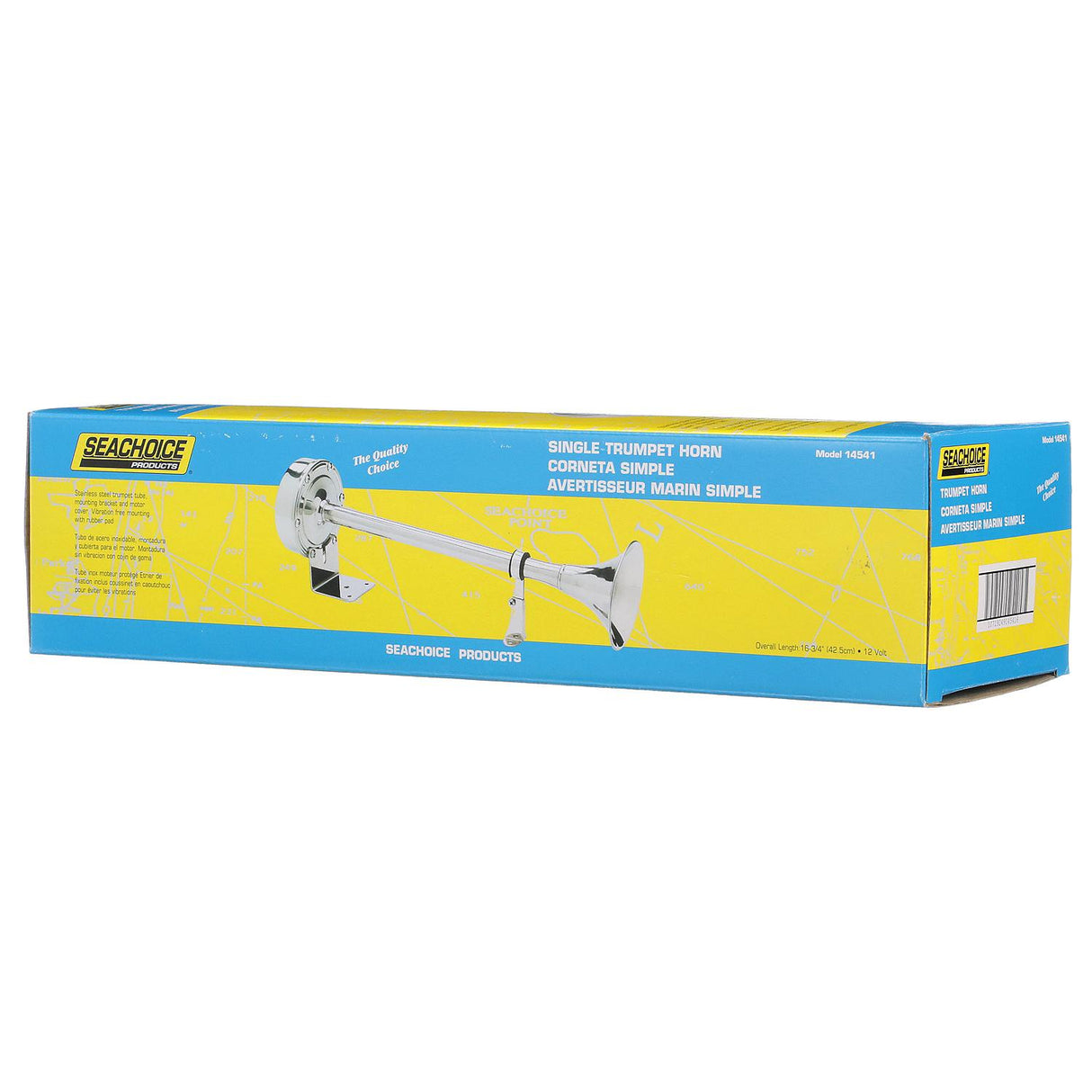 Seachoice 14541 Single Trumpet Horn, Stainless Steel Tube and Mounting Bracket, 106 dB, 16-3/4 Inches Long, 12V - 14541