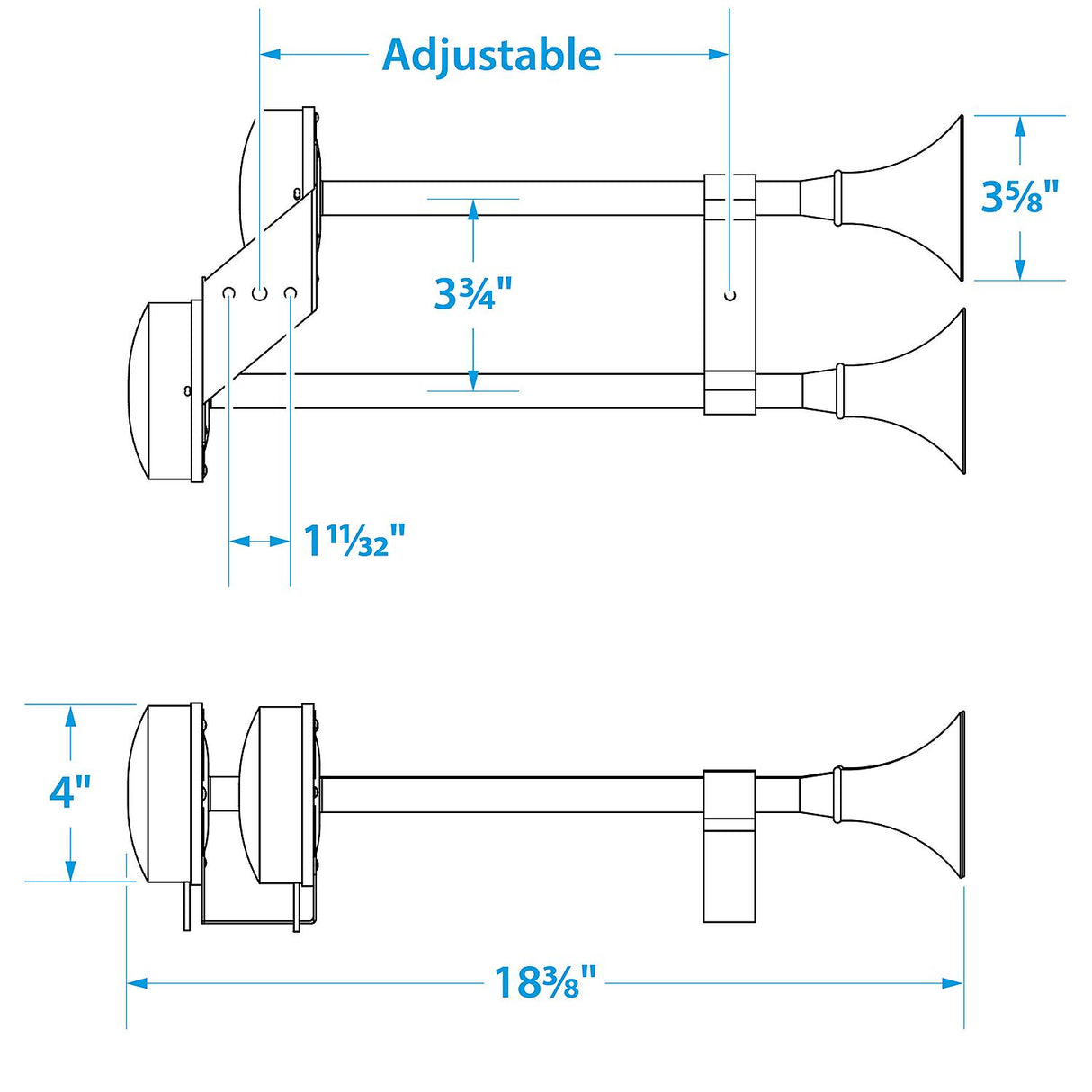 Seachoice 14561 Stainless Steel Dual Trumpet Horn, Vibration-Free Mounting Pad, 20-3/4 in. Long, 12V - 14561 - official Seachoice product image 6