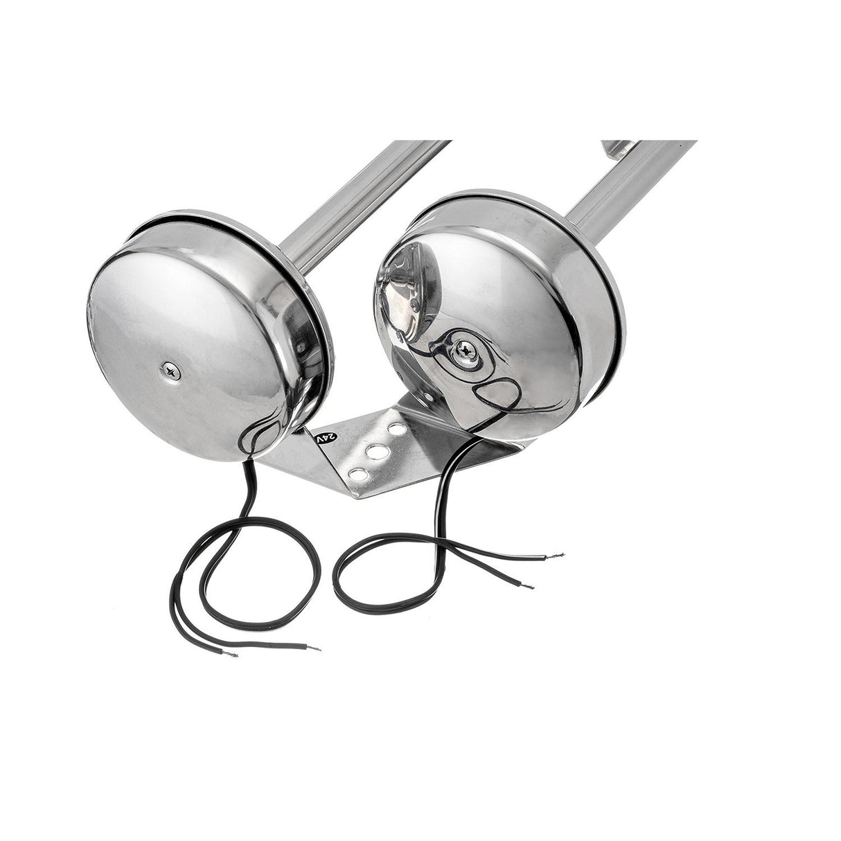 Seachoice 14631 Dual Trumpet Electric Horn, Stainless Steel, 123 dB Rating, 24V, 5 Max Amps. 18-1/2 in. L X 8 in. W X 5 in. H - HYF-305LT-24V