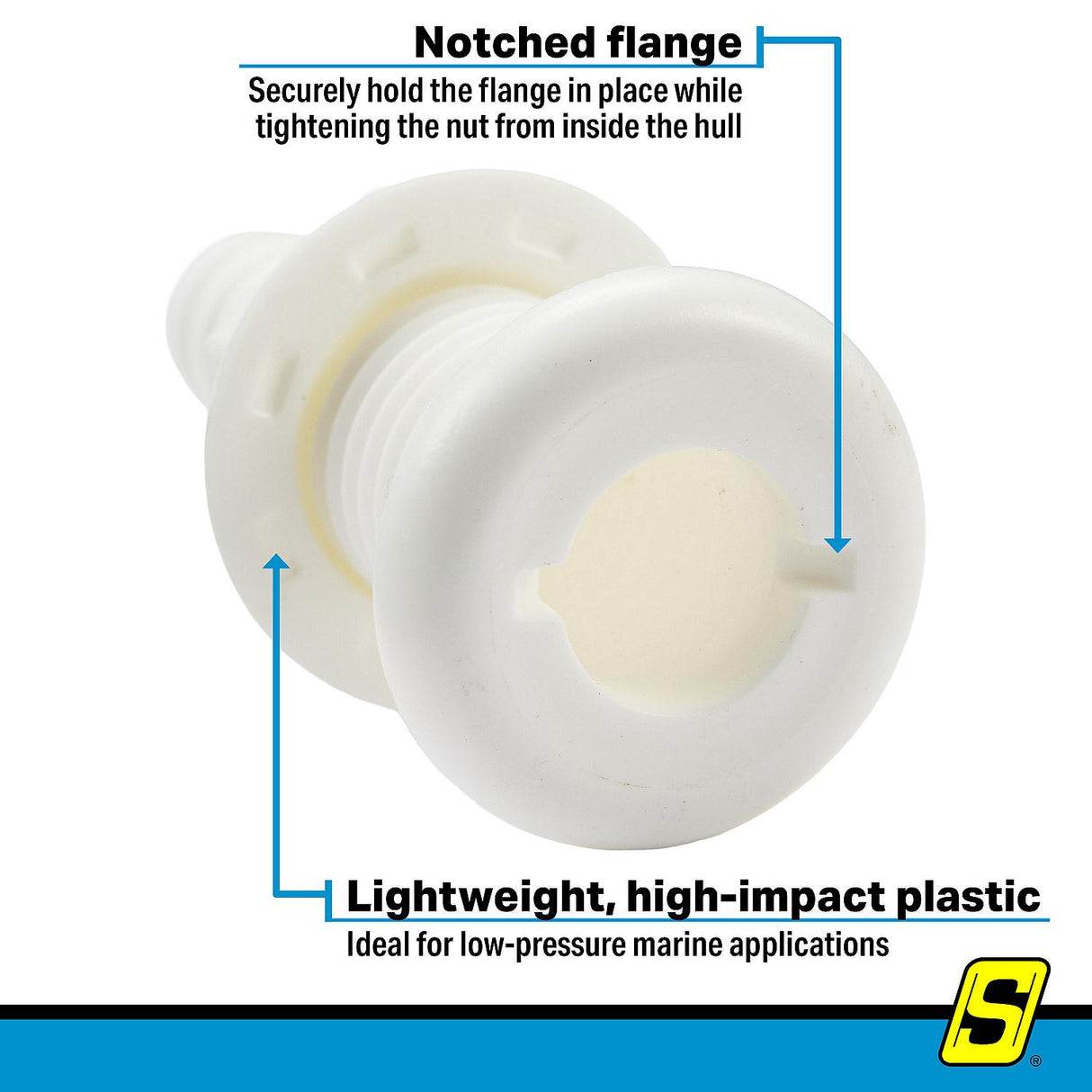 Seachoice 5/8" White Plastic Thru-Hull w/Broad Flange - 50-18031 - official Seachoice product image 4