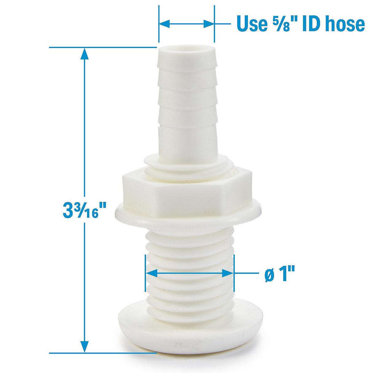 Seachoice 5/8" White Plastic Thru-Hull w/Broad Flange - 50-18031 - official Seachoice product image 6