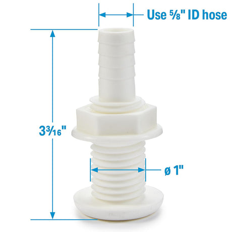 Seachoice 5/8" White Plastic Thru-Hull w/Broad Flange - 50-18031 - official Seachoice product image 6