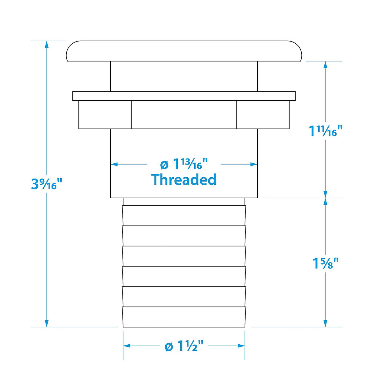 Seachoice Thru-Hull Connector w/ Broad Flange, White Finish, 1.5 In. - 50-18111 - official Seachoice product image 6
