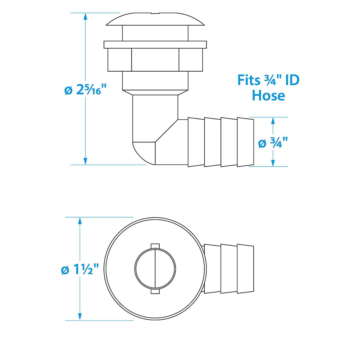 Seachoice 90-Degree Angled Thru-Hull Connector, White Finish, 0.75 in. - 50-18131 - official Seachoice product image 4