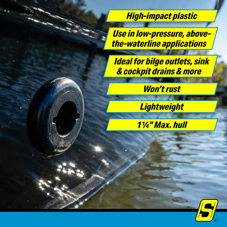 Seachoice 3/4" Black Plastic Thru-Hull w/Broad Flange - 50-18151 - official Seachoice product image 3