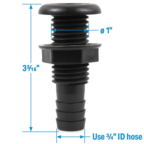 Seachoice 3/4" Black Plastic Thru-Hull w/Broad Flange - 50-18151 - official Seachoice product image 7