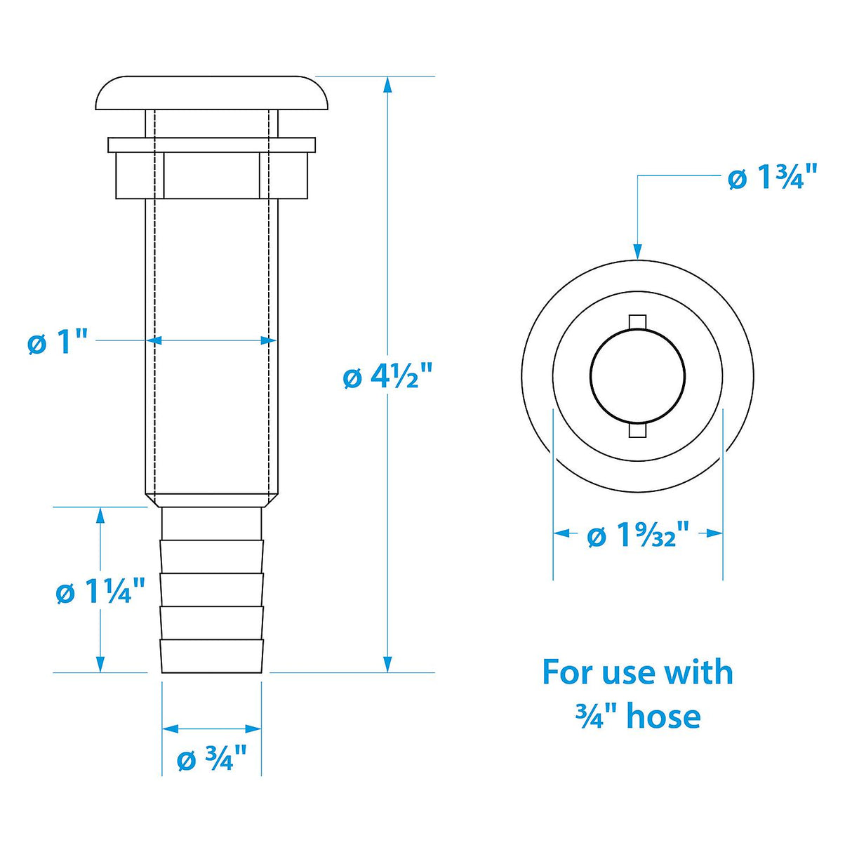 Seachoice Polypropylene Extra Long Thru-Hull Connector for 3/4 in. ID Hose, White Finish - 18161 - official Seachoice product image 4