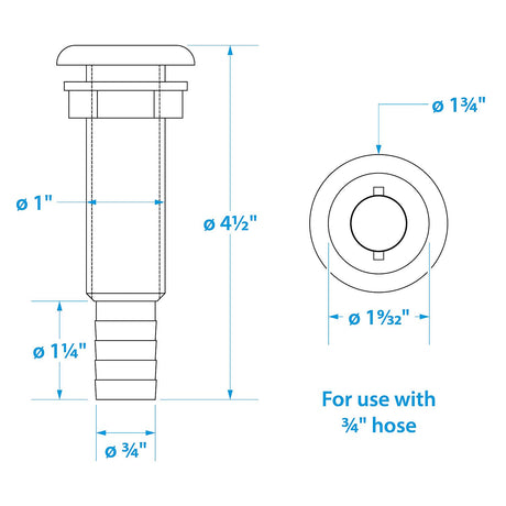 Seachoice Polypropylene Extra Long Thru-Hull Connector for 3/4 in. ID Hose, White Finish - 18161 - official Seachoice product image 4