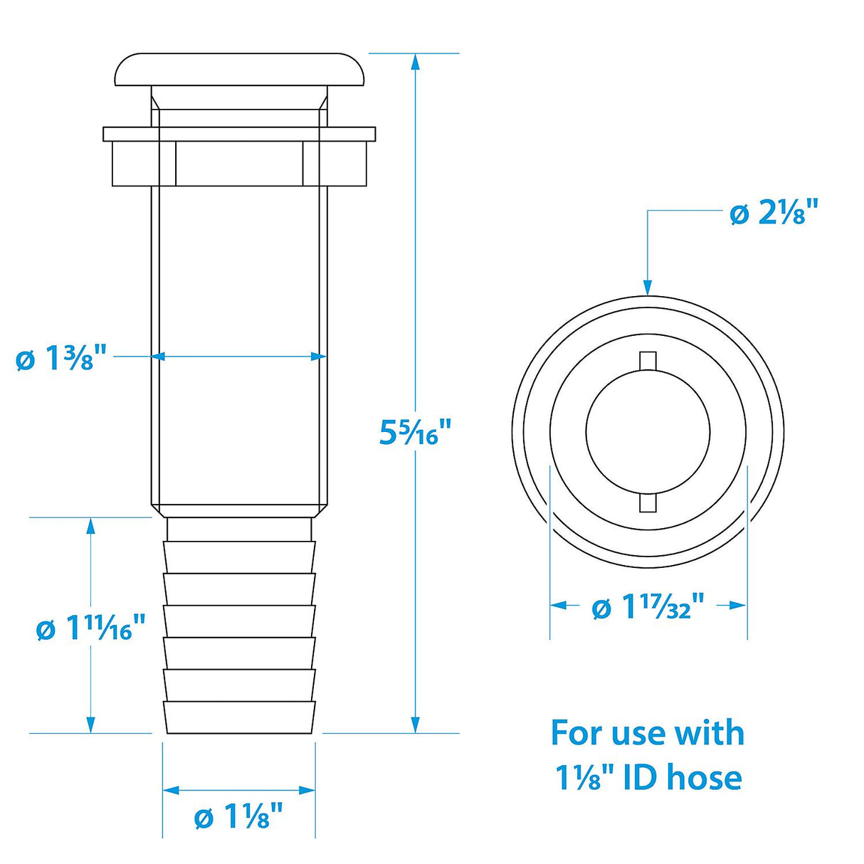 Seachoice Extra Long Thru-Hull Fitting w/ Broad Flange For 1-1/8 In. ID Hose, 3 In. Long Thread - 18181 - official Seachoice product image 6