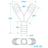 Seachoice 3-Way Y Fitting, Fits 3/4 in. ID Hose, Black Plastic - 18231 - official Seachoice product image 2