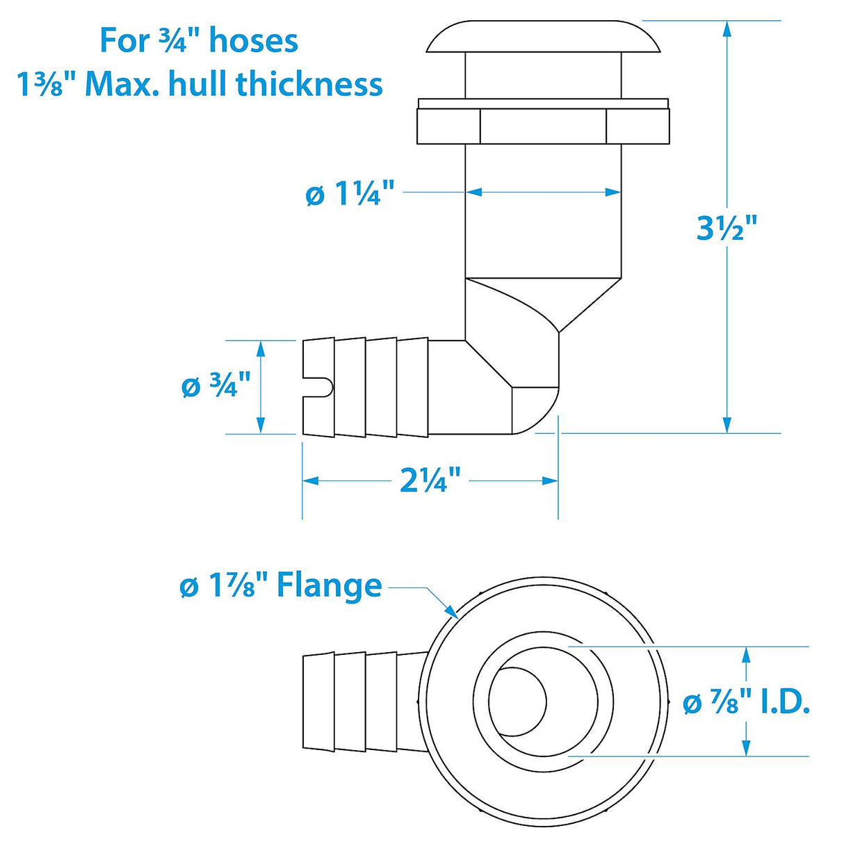 Seachoice 90-Degree Thru-Hull Connector, Fits 3/4 In. ID Hose, 1-3/8 In. Max Hull, White - 50-18541 - official Seachoice product image 4