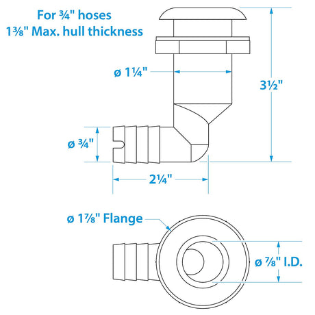 Seachoice 90-Degree Thru-Hull Connector, Fits 3/4 In. ID Hose, 1-3/8 In. Max Hull, White - 50-18541 - official Seachoice product image 4