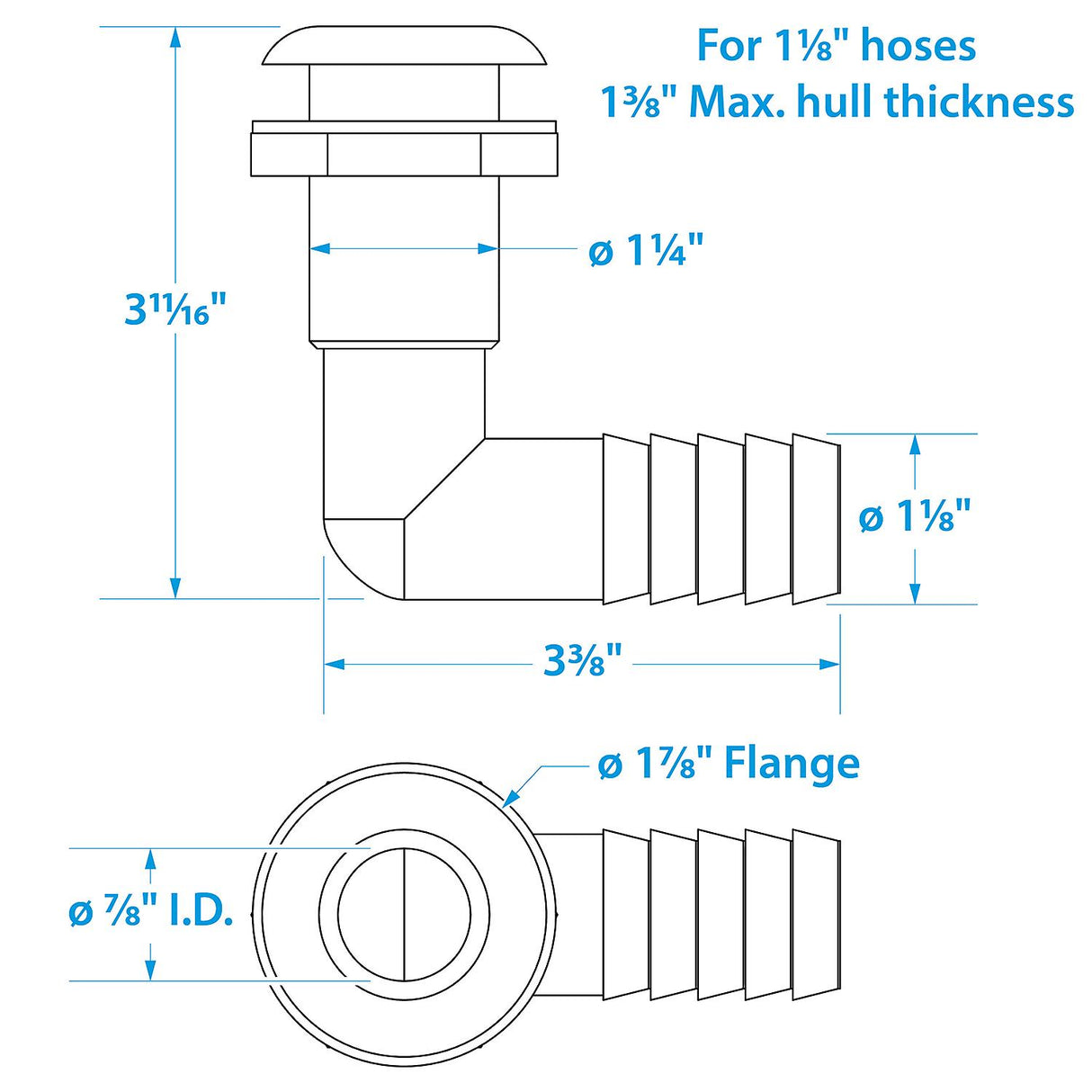 Seachoice 90-Degree Thru-Hull Connector, Fits 1-1/8 In. ID Hose, 1-3/8 In. Max Hull - 50-18561 - official Seachoice product image 3