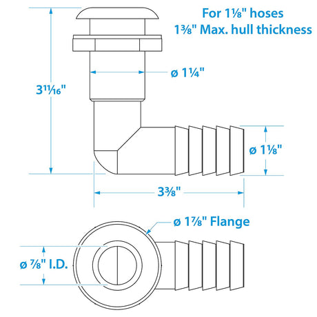 Seachoice 90-Degree Thru-Hull Connector, Fits 1-1/8 In. ID Hose, 1-3/8 In. Max Hull - 50-18561 - official Seachoice product image 3