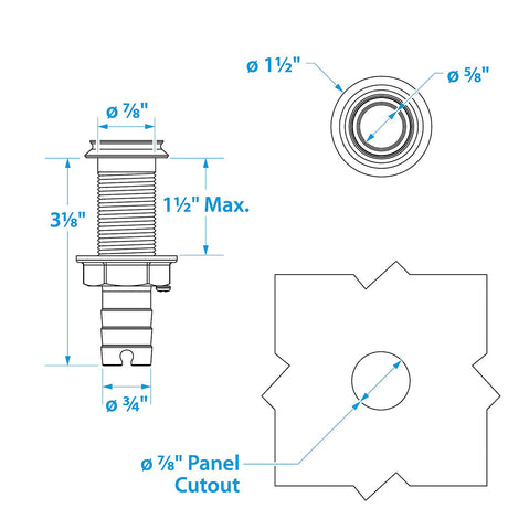 Seachoice Mega-Flow Dripless Thru Hull Fitting, 316 Stainless Steel, Fits 3/4 in. Hose, 1-1/2 in. Max. Hull - 50-18601 - official Seachoice product image 4