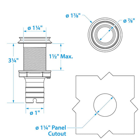 Seachoice Mega-Flow Dripless Thru Hull Fitting, 316 Stainless Steel, Fits 1 in. Hose, 1-1/2 in. Max. Hull - 50-18611 - official Seachoice product image 5