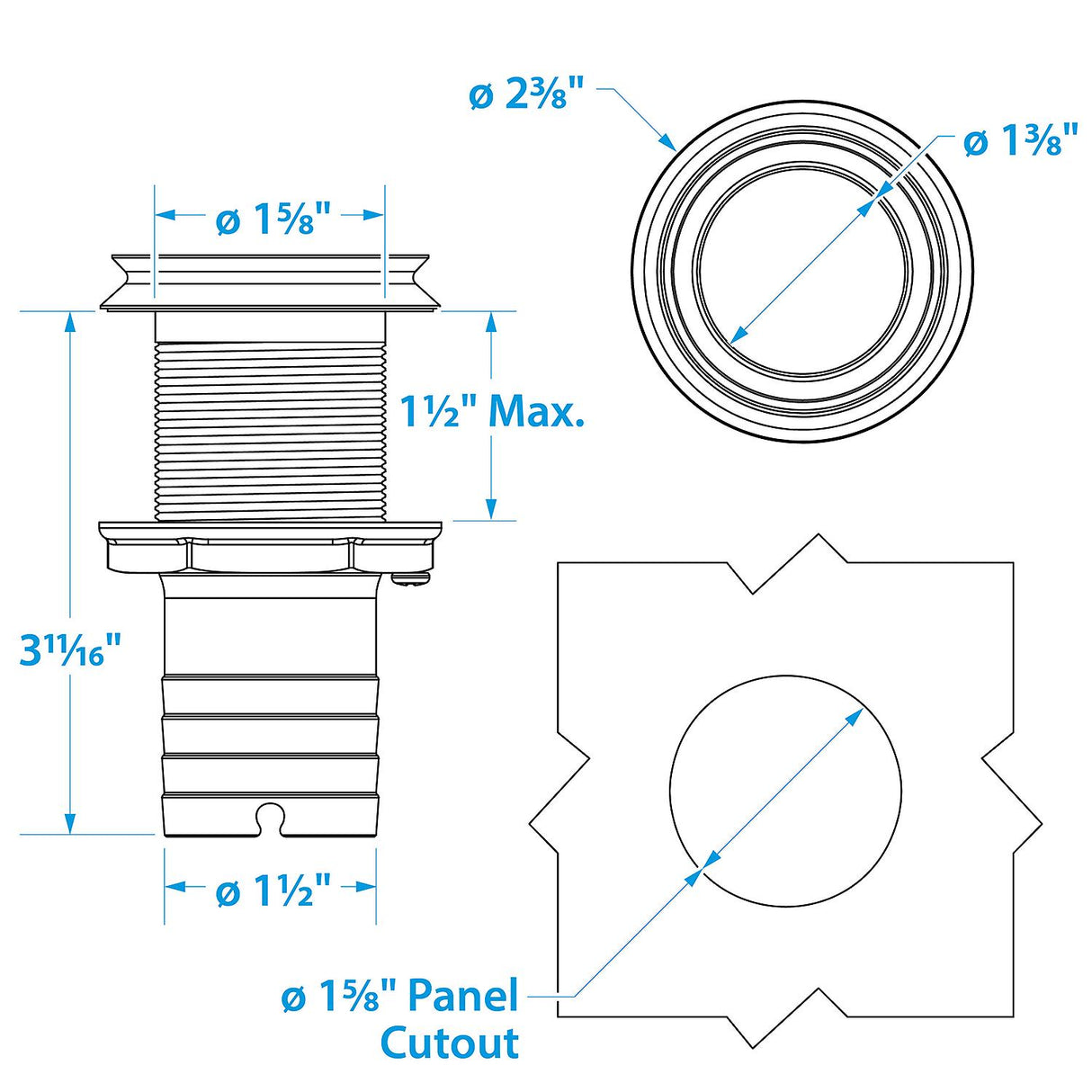 Seachoice Mega-Flow Dripless Thru Hull Fitting, 316 Stainless Steel, Fits 1-1/2 In. Hose, 1-1/2 In. Max. Hull - 50-18631 - official Seachoice product image 3