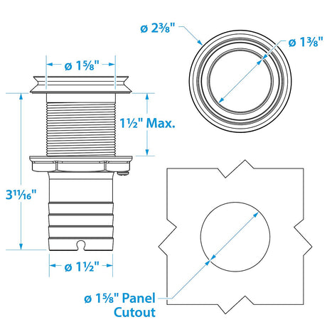 Seachoice Mega-Flow Dripless Thru Hull Fitting, 316 Stainless Steel, Fits 1-1/2 In. Hose, 1-1/2 In. Max. Hull - 50-18631 - official Seachoice product image 3