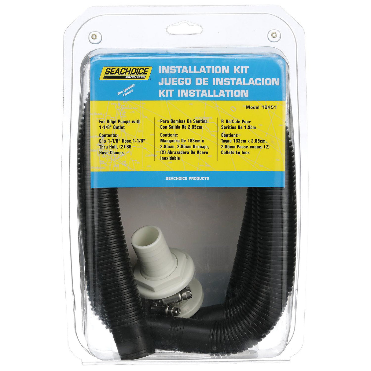 Seachoice Bilge Pump Installation Kit for 1-1/8 in. Outlets, w/ 6 Ft. Hose, 2 Hose Clamps, and Thru-Hull Fitting - 19451 - image 3