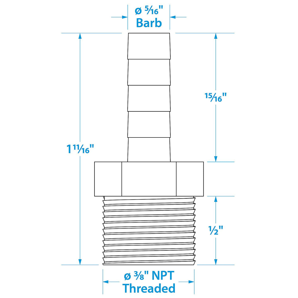 Seachoice Male Hose Barb, 5/16 In. With 3/8 In. Thread - 50-20781 - official Seachoice product image 3