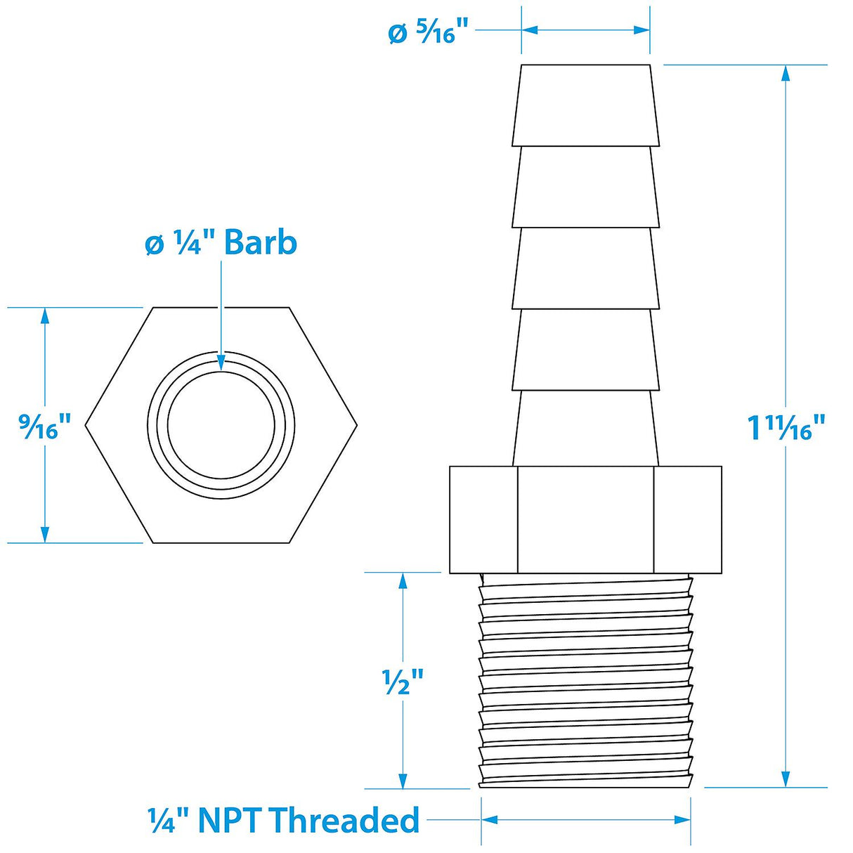 Seachoice Male Hose Barb, 1/4 in. with 1/4 in. NPT - 50-20801 - official Seachoice product image 3