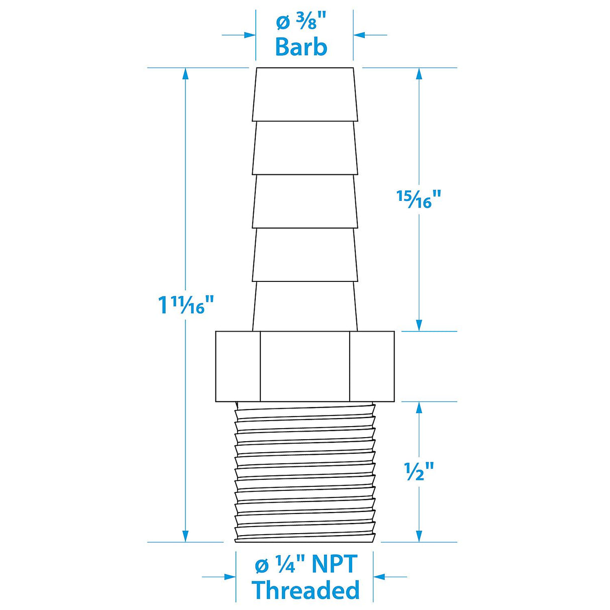 Seachoice Male Hose Barb, 3/8 In. With 1/4 In. Thread - 50-20821 - official Seachoice product image 3