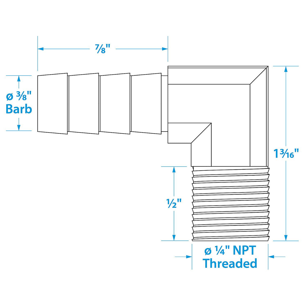 Seachoice 90-Degree Fuel Elbow, 3/8 In. With 1/4 In. Thread - 50-20851