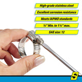 Seachoice 23384 Stainless-Steel Marine Hose Clamps, 1/2" Band, Size #12, 10/Bx - 23384 - official Seachoice product image 5