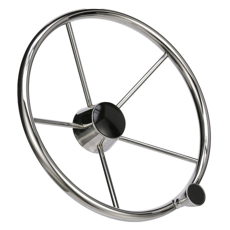 Seachoice 5-Spoke Destroyer Steering Wheel w/ Turning Knob, Stainless Steel, Black Center Cap - 28541 - official Seachoice product image 5