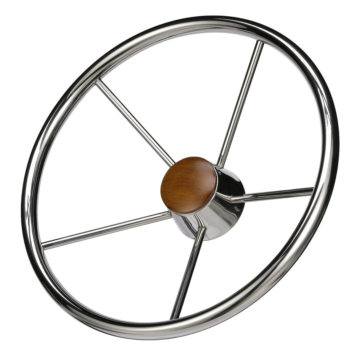 Seachoice 5-Spoke Destroyer Steering Wheel, Stainless Steel, Genuine Teak Center Cap - 28551
