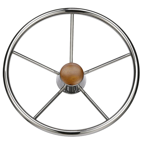 Seachoice 5-Spoke Destroyer Steering Wheel, Stainless Steel, Genuine Teak Center Cap - 28551 - official Seachoice product image 5
